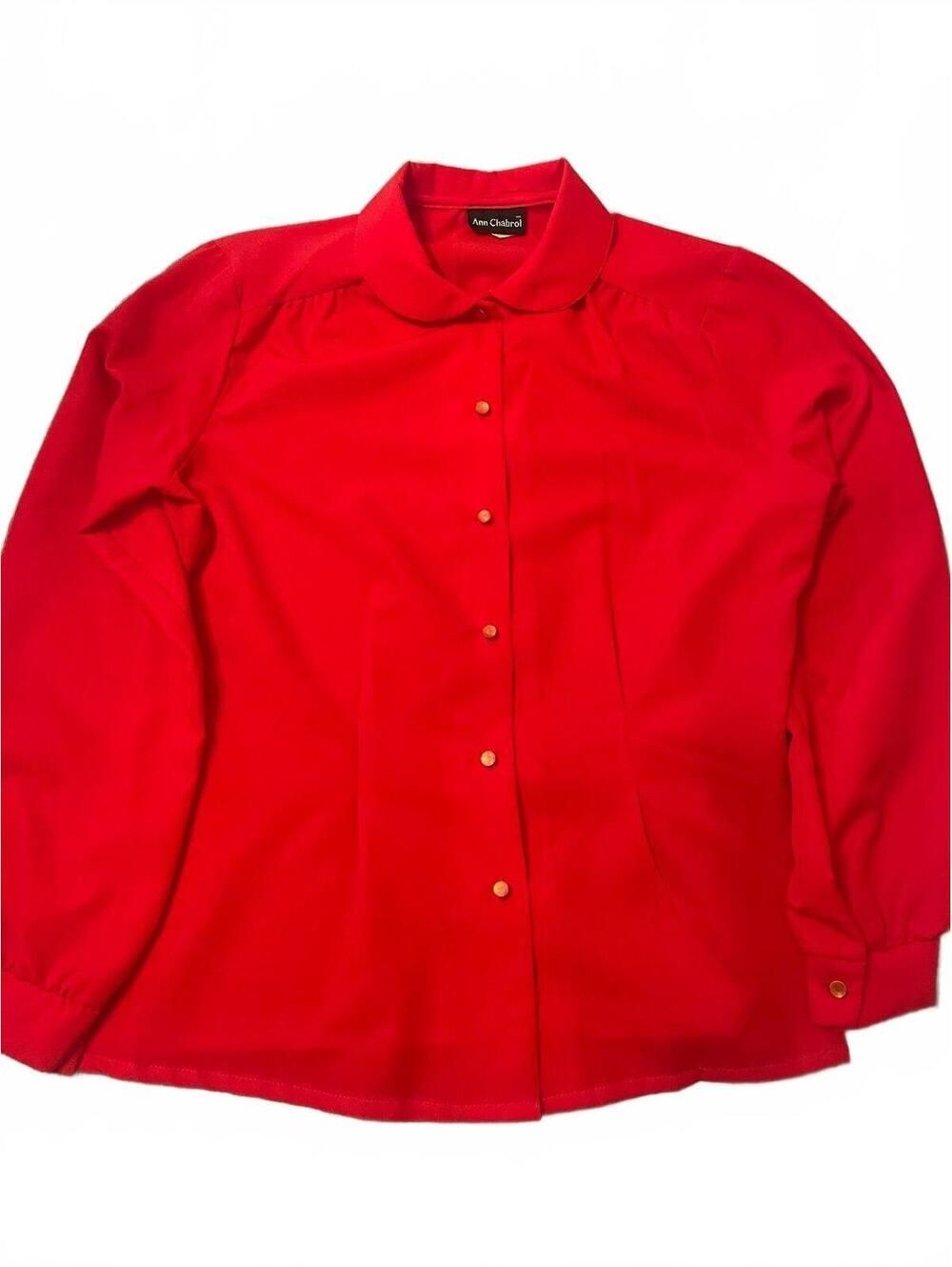 Vintage 80s Ann Chabrol Vibrant Red Button Up Blouse Jacket - Size 12 Retro